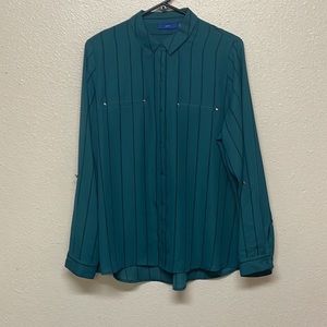 Green and black striped blouse EUC